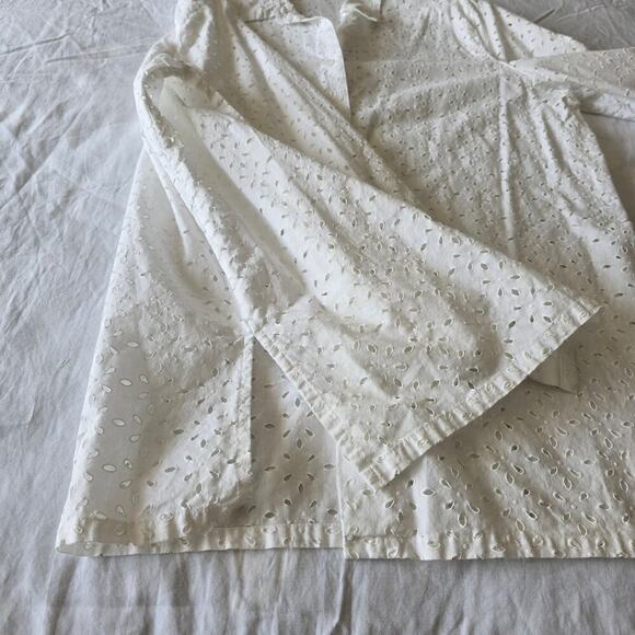 Y2K CLC White Cotton Eyelet Lace Shirt Button-Up Academia Resort Office Top Sz L - Picture 6 of 8